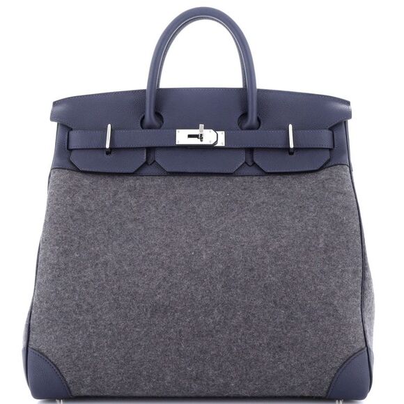 Hermes Handbags - Hermes HAC Birkin Bag Todoo Wool and Blue Togo with Palladium Hardware 40